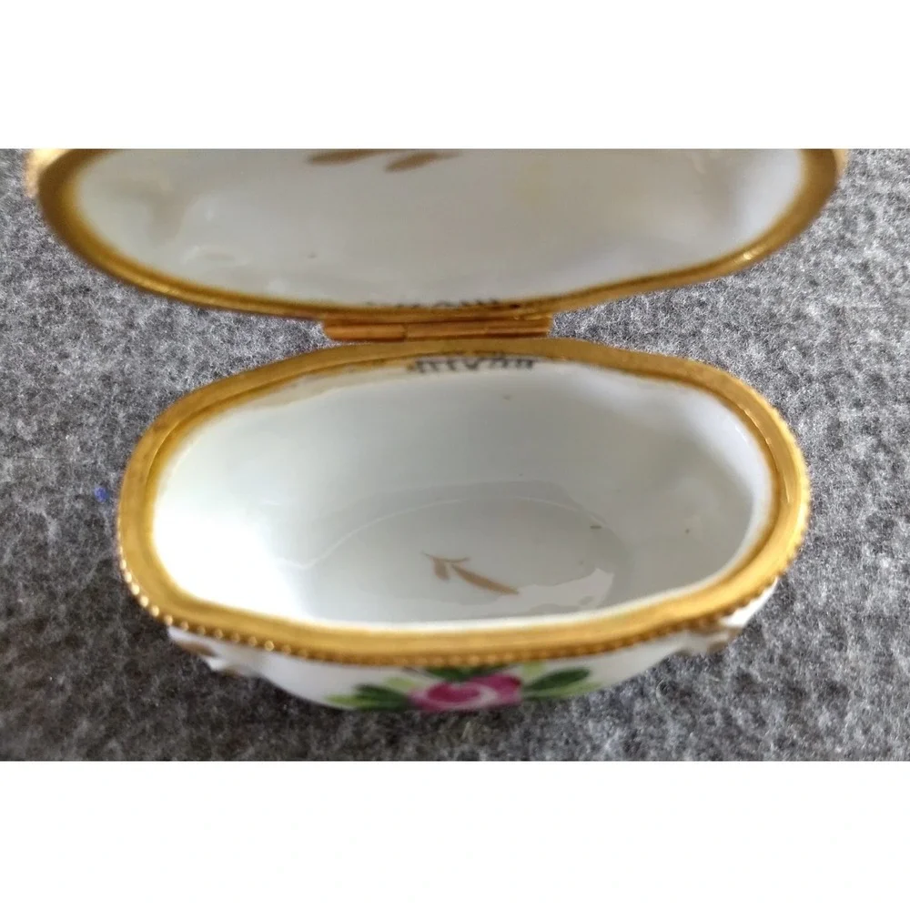 Hand Painted Floral Trinket Box Limoges?? Signed Quote on Top Made in France